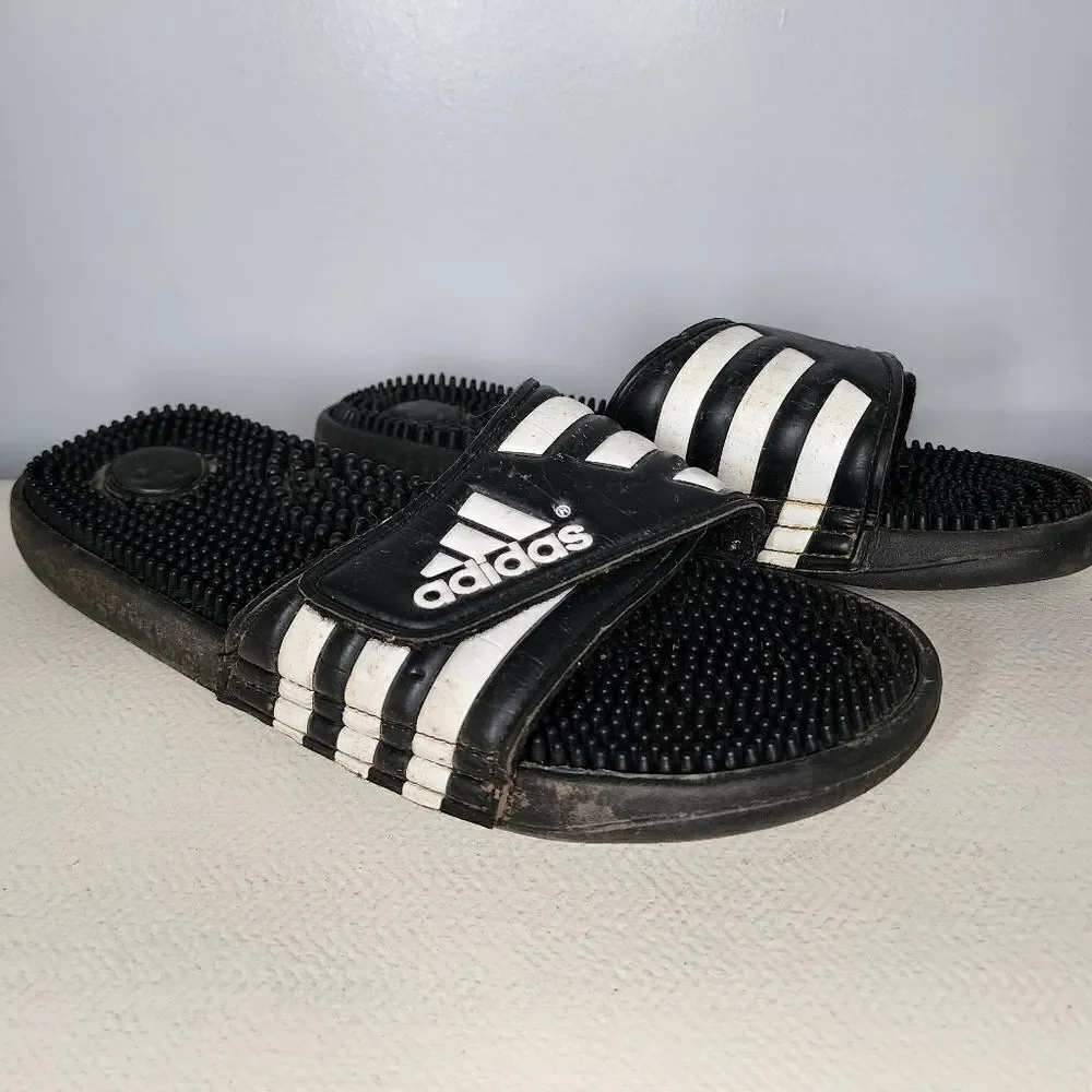 ADIDAS BLACK & WHITE SLIP ON Slides SANDALS MENS Size 12
